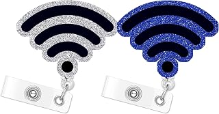WiFi wi-fi 2pack Badge Reels Retractable Funny Cute Badge Holder with Badge Reel Unique ID Clip Name Tag Card Tag Card Badge Clip Acrylic Accessories Gifts Nurse Student RN LPN Office Worker Teacher