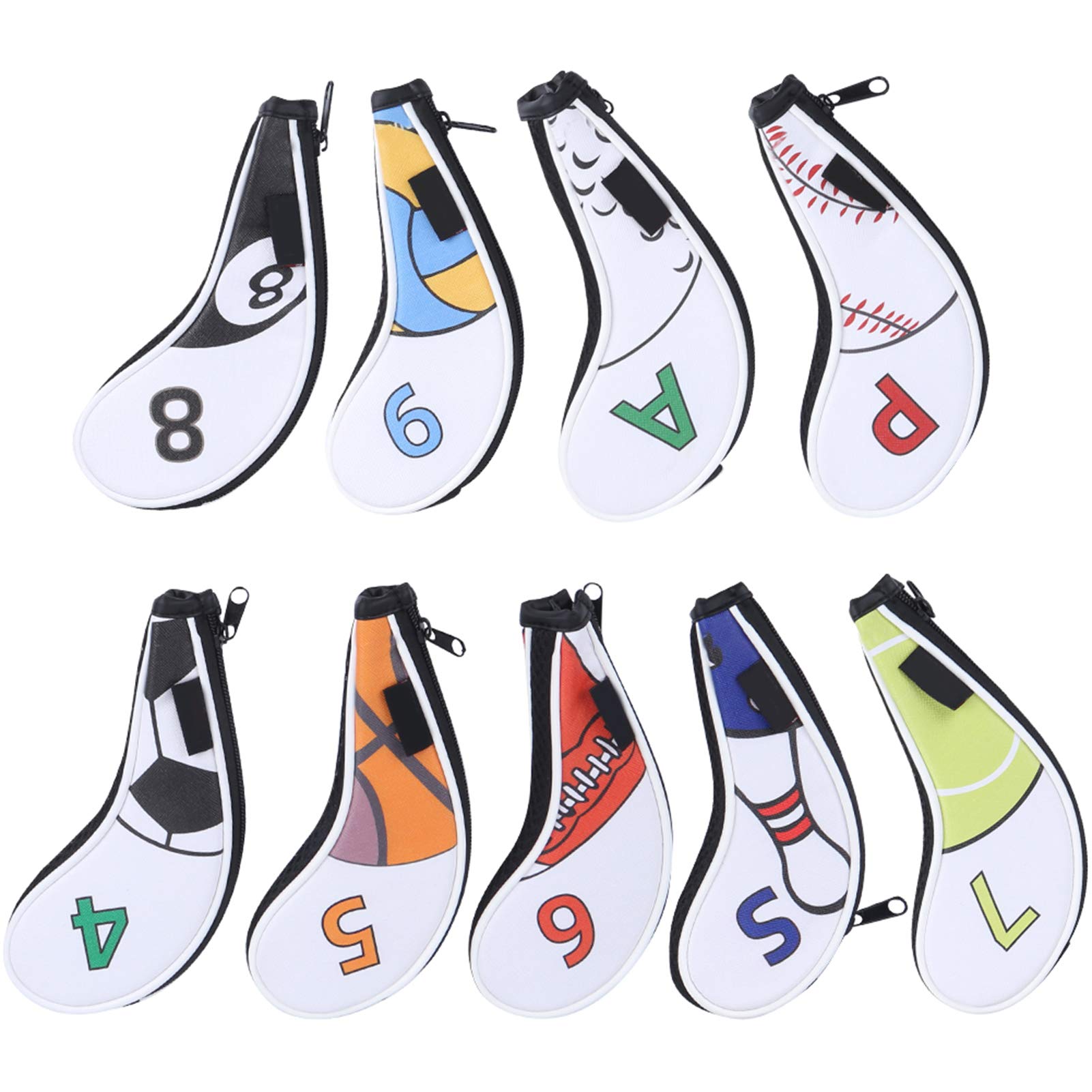 Generic Golfschläger-Eisenhüllen-Set, 9-teilig, Wasserdichtes PU mit Reißverschluss-Design für Golfer, Auffälliges Sportzubehör