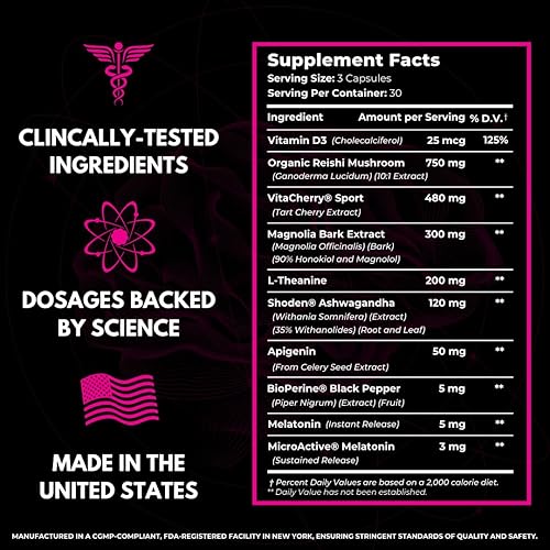 Miniatura 4 de Ayuda extra fuerte para dormir para adultos con melatonina microactiva de liberación prolongada, Ashwagandha, L-teanina y 5 ingredientes naturales
