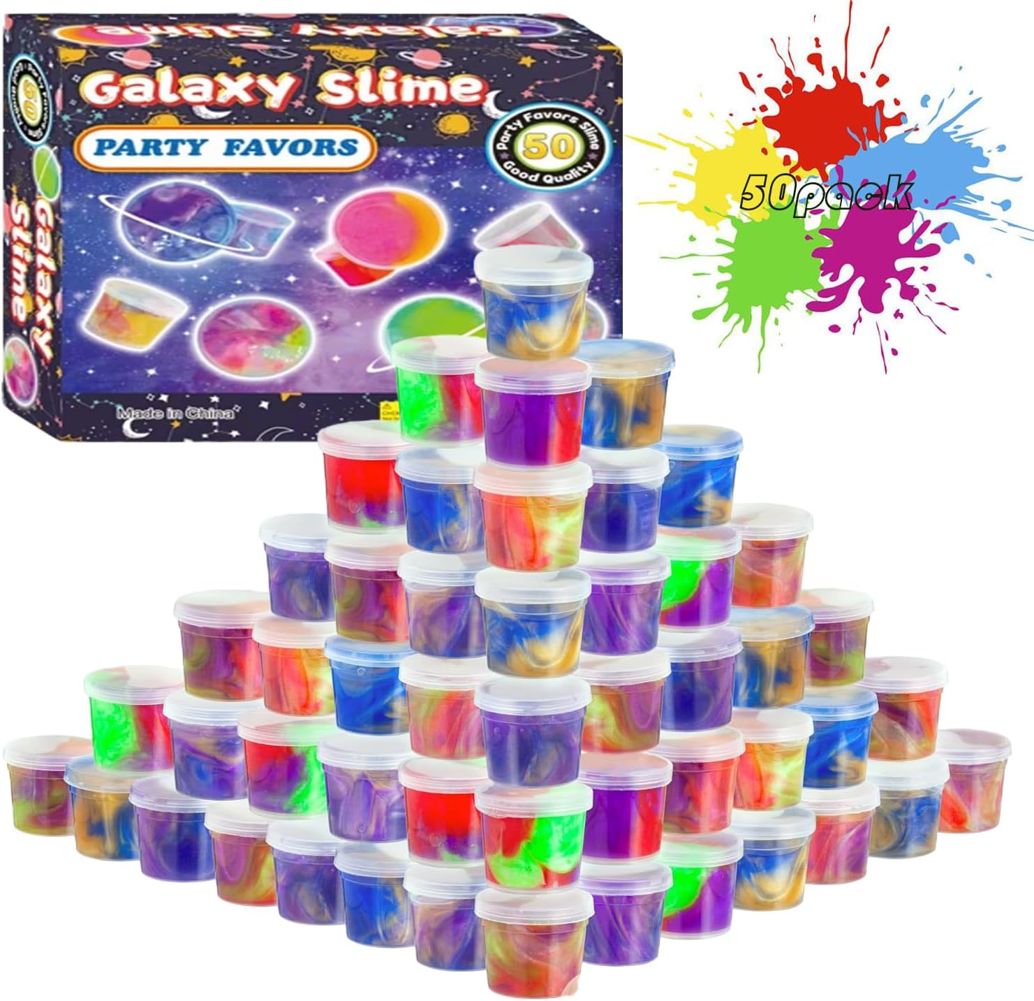 50-Pack Galaxy Slime Set – Ideal for Birthday Celebrations, Easter Basket fillers, or Party Favor Bags, This Toy is Well Suited for Children's Entertainment and Educational Reward Systems.