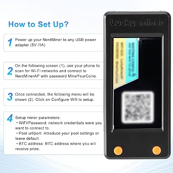 Lucky Miner LV02 BTC Solo-Miner Mining Bitcoin Miner ESP32-S3R8 WiFi mit 1.9 Display USB-C 250 KH/s Hashrate Support WiFi BLE Verbindung