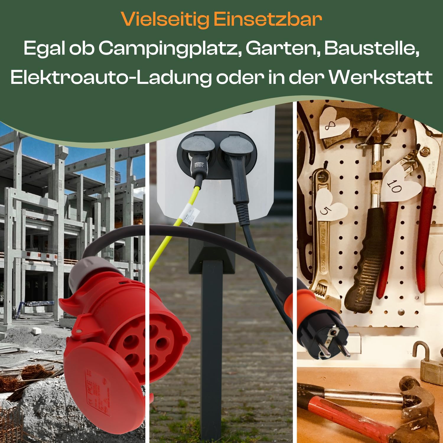 Adapter Schuko Stecker 230V auf CEE 16A 5-polig Kupplung 0,5m Starkstrom Stromadapter Schutzkontakt Ladekabel Elektroauto Adapter Verlängerungskabel IP44