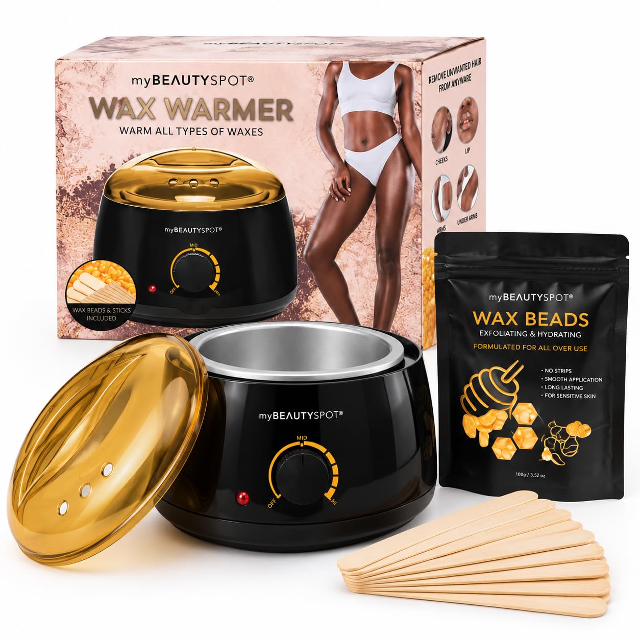 My Beauty Spot Wax Warmer for Hair Removal Kit – Wax Machine Kit for Women – At Home Hair Removal Wax Kit – Full Body Bikini Brazilian – Includes Wax Beads & Sticks