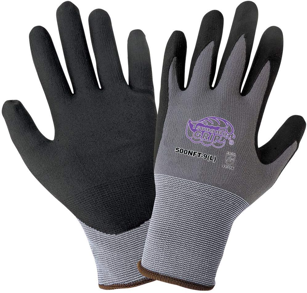 Global Glove Tsunami Grip New Foam Technology Nitrile Coated Gloves - Large - Case of 72 Pairs, Gray/Black (500NFT.09)