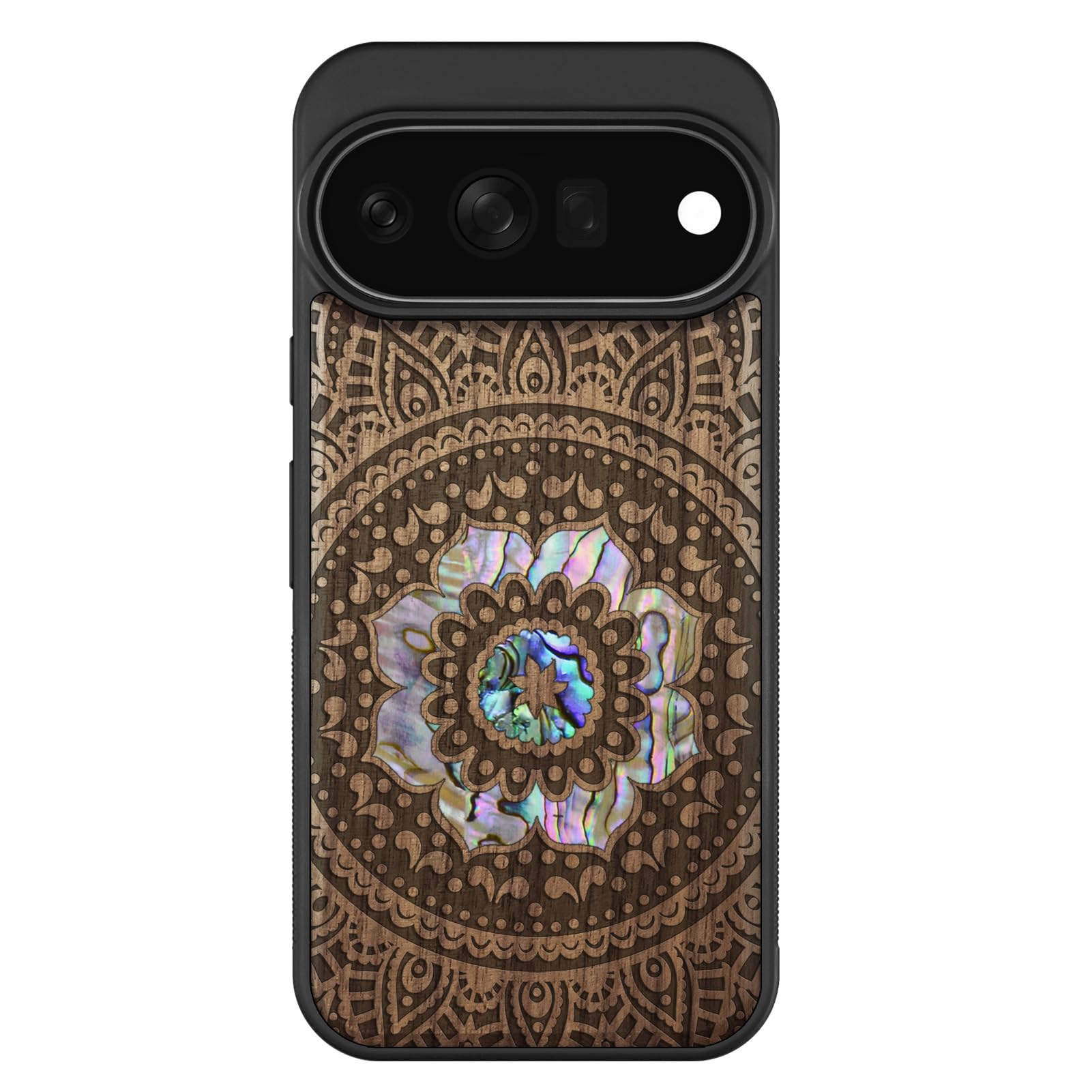 Carveit Madera Funda para Pixel 11 Pro XL (Nogal-Patrón de Mandalas) | Compatible con MagSafe [Grabado en madera e incrustación de mejillones] Magnética Cover para Google Pixel 11 Pro XL Carcasa