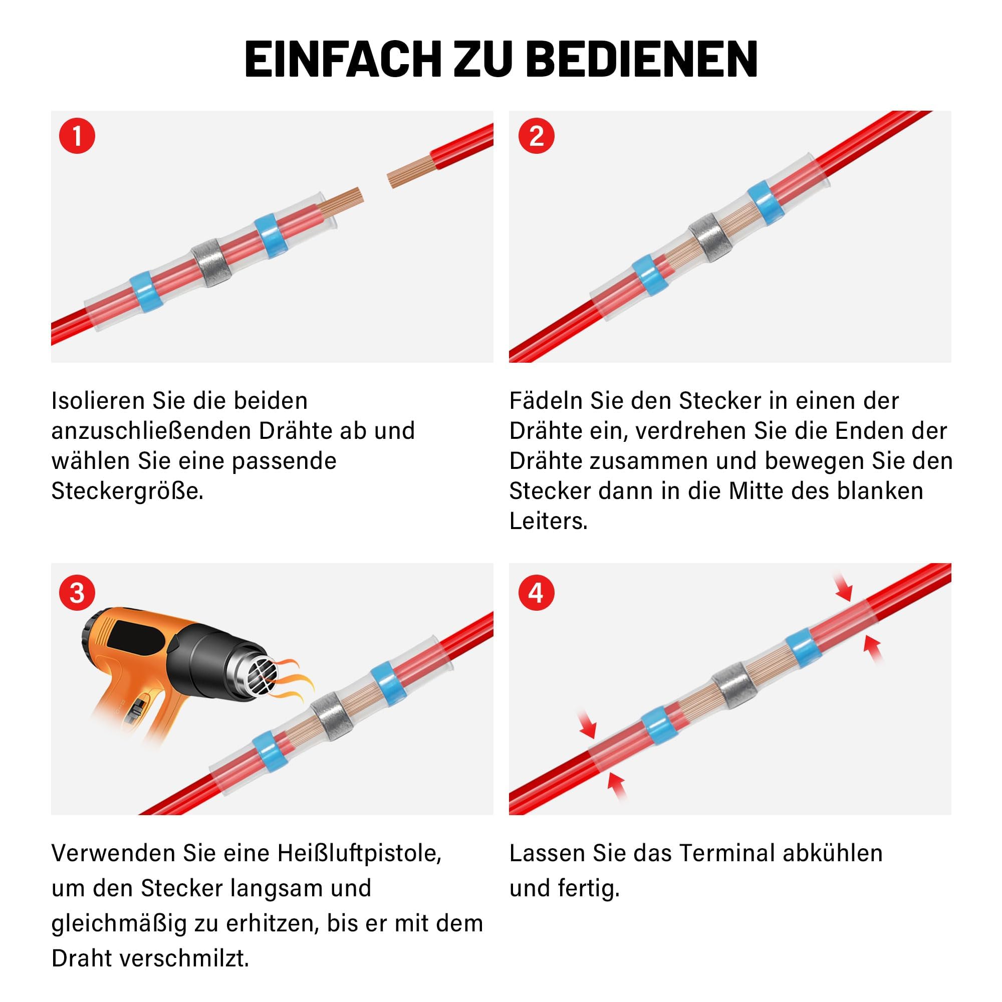RED WOLF Lötverbinder Schrumpfverbinder 250 Stück Schrumpfschweißen Stoßverbinder Für Automotive Marine Home Wasserdicht Geschweißte Connector Kit Solder Seal Wire Connectors