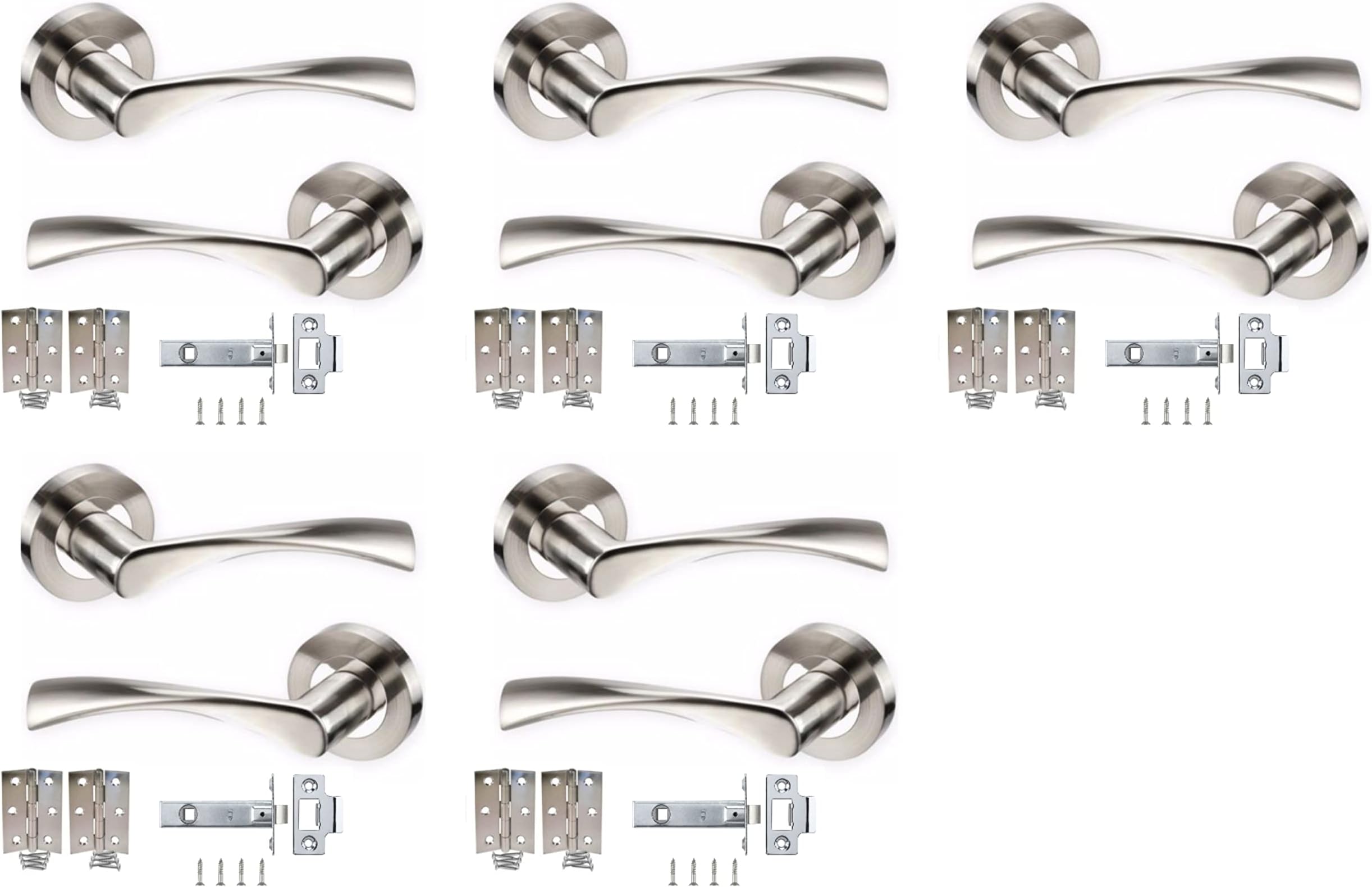 Haven Heritage Internal Lever Latch on Rose Internal, Chrome, Indoor Door & Bathroom Set - Chrome & Satin Duo, Rose Diameter Approx 52mm - 5 Pairs