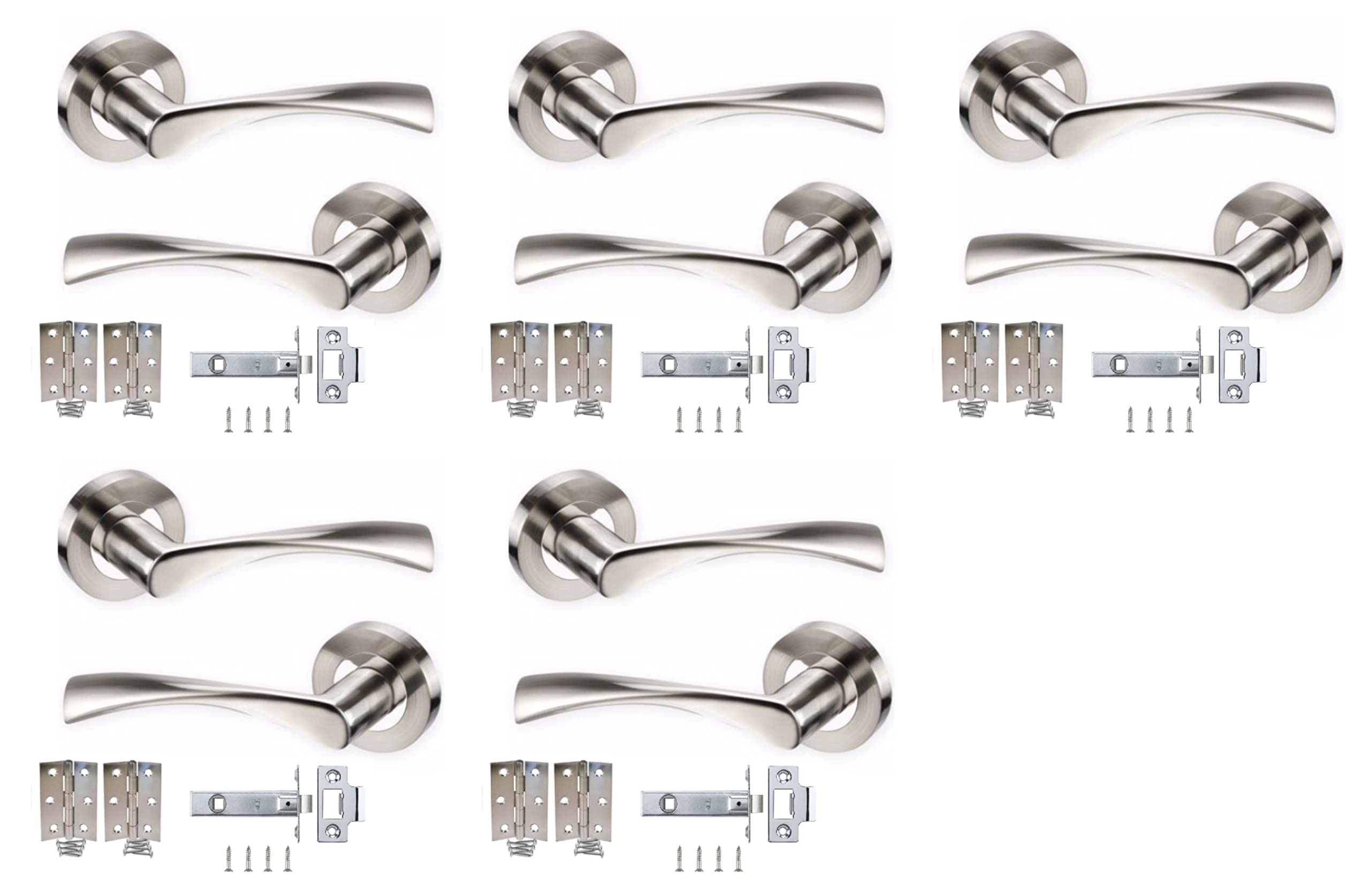 Door Handles Chrome,Rose Haven Heritage Internal Lever Latch On Rose Internal, Chrome, Indoor Door & Bathroom Set - Chrome & Satin Duo, Rose Diameter Approx 52Mm - 5 Pairs