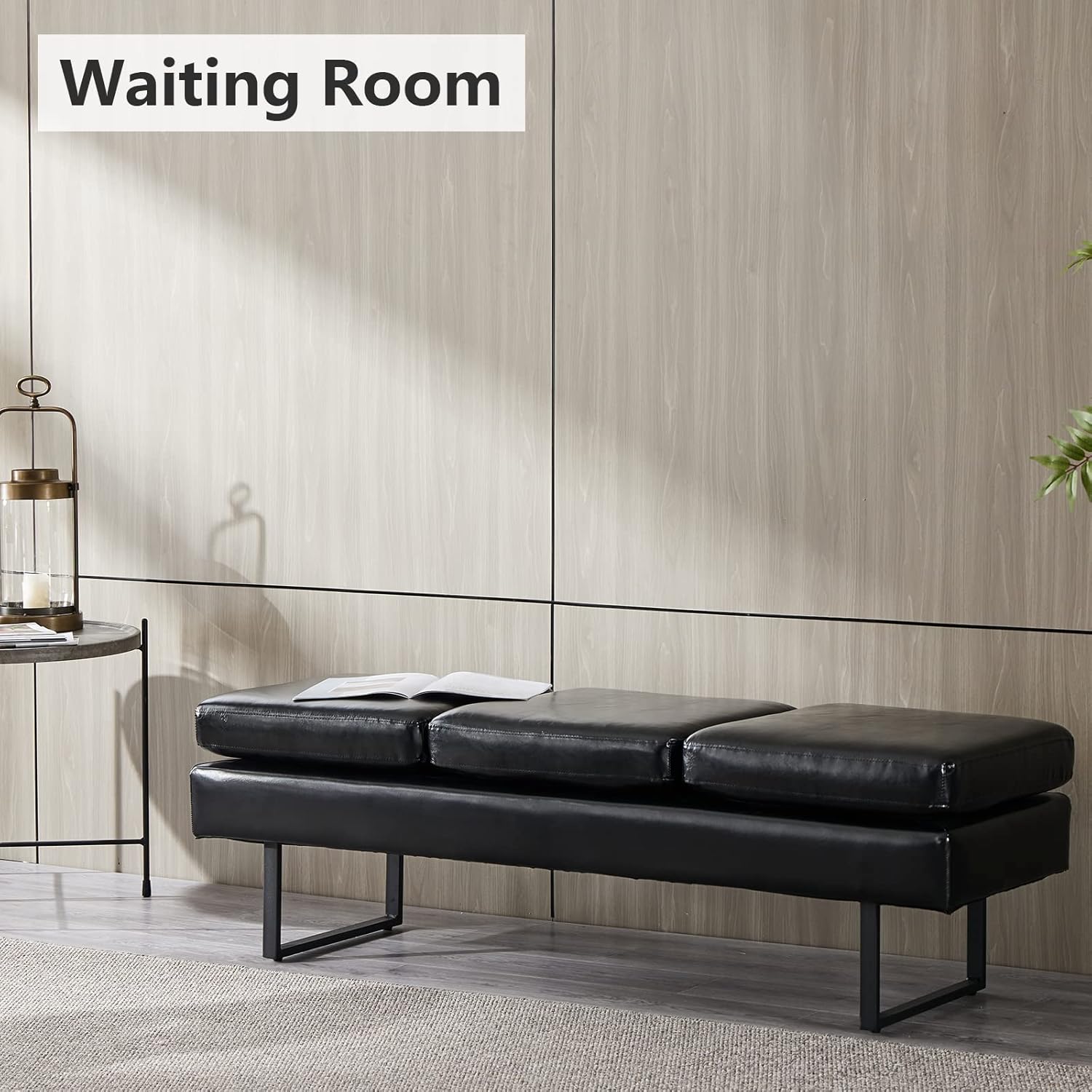 OmySalon Waiting Room Bench for Salon, 59.5'' Reception Bench Office Chair Seating，Faux Leather Guest Lobby Furniture Conference Room Chair for Beauty Barber Barbershop,Black