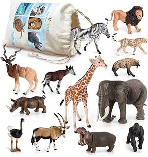 Volnau Safari Animal Figurines Toys 13PCS Africa Figures for Kids Toddlers Christmas Decoration Gift Preschool Educational Zoo Pack Lion Jungle Forest King Set
