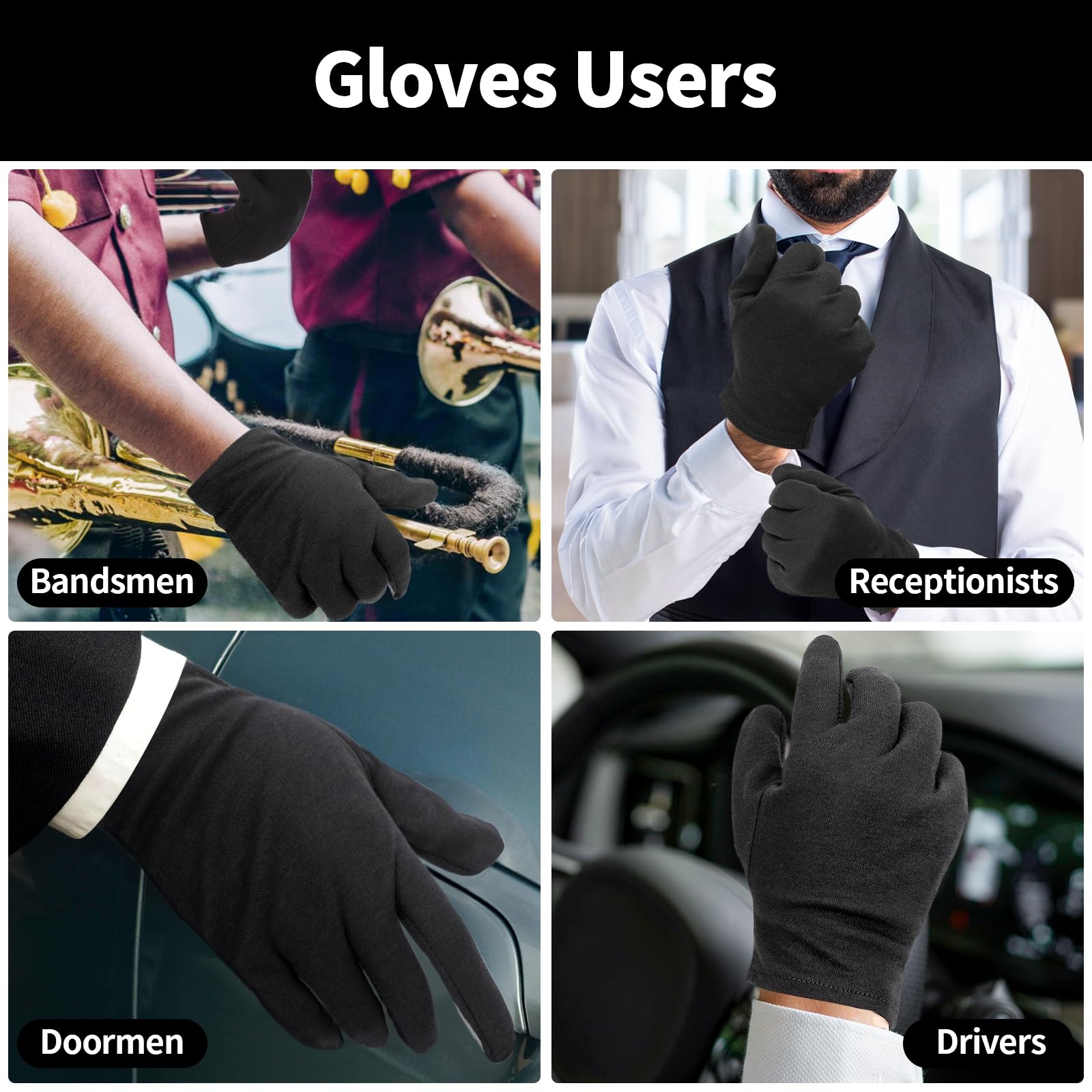 5 pares de guantes pequeños de algodón negro para dormir las manos secas, guantes de trabajo negros para manejo de monedas, joyas, fotografía, para hombres y mujeres, con 20 calcomanías para