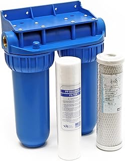 Naturewater NW-BR10B2 2 Stufen Wasserfilter Doppelfilter, 5 µ, 32,89 mm (1"), Ø62 mm PP Kartusche, Filter Wandhalterung, Filterschlüssel, Sedimentfilter Aktivkohleblock