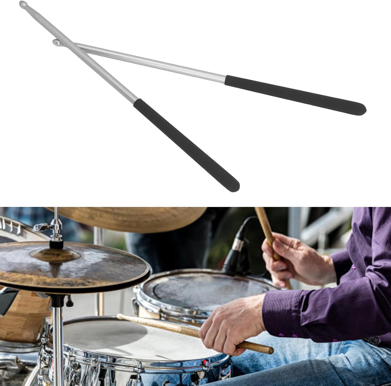 Professional 5A Aluminum Alloy Drumsticks - Non-Slip Handle Design, Lightweight Metal Drumsticks with Silver Finish, Perfect for Stage and Studio Use