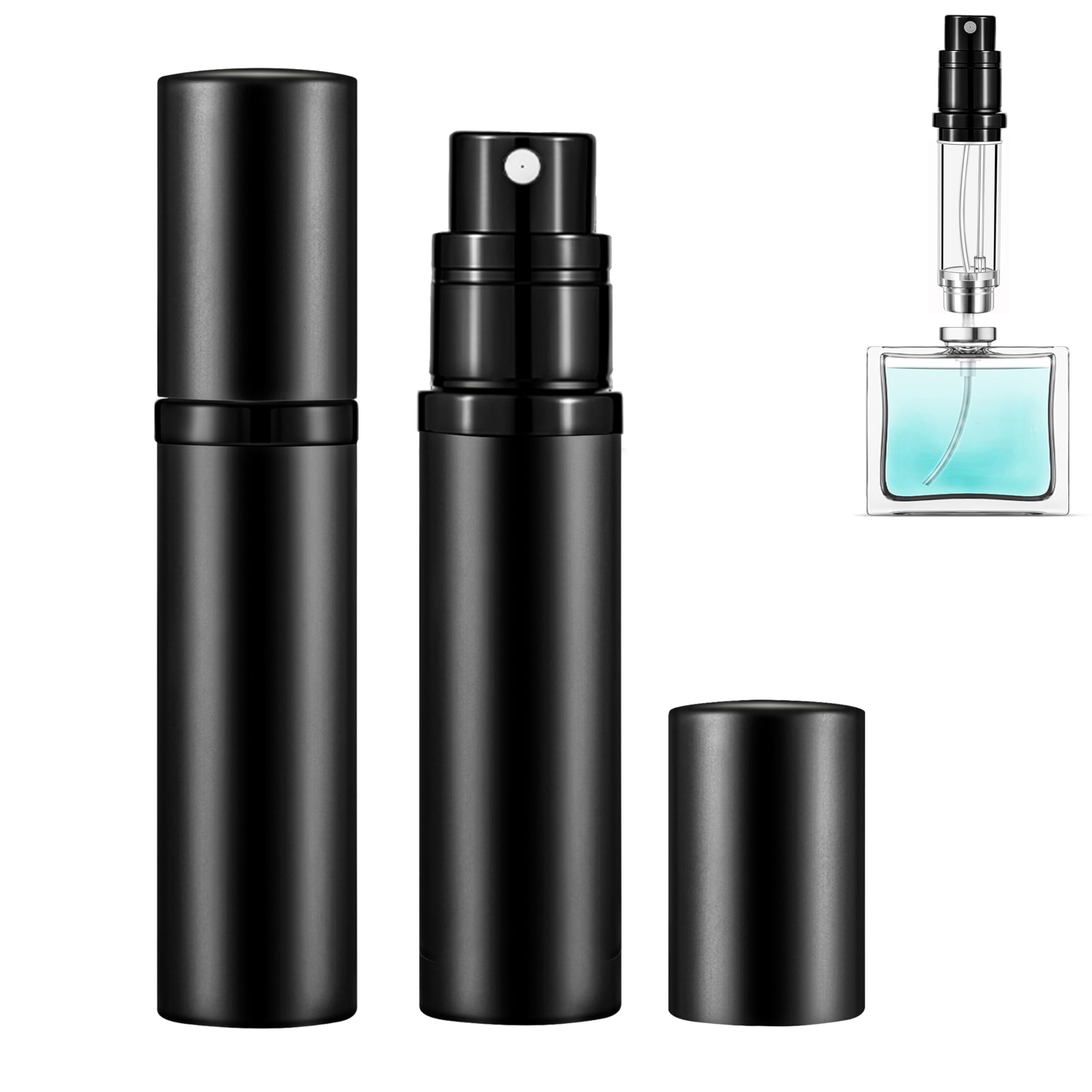 Refillable Perfume Atomizer Travel Bottle 2-Pack 5ml Leakproof Luxury Travel Perfume Refillable Bottle, Portable Fragrance Atomiser (Black & Black)
