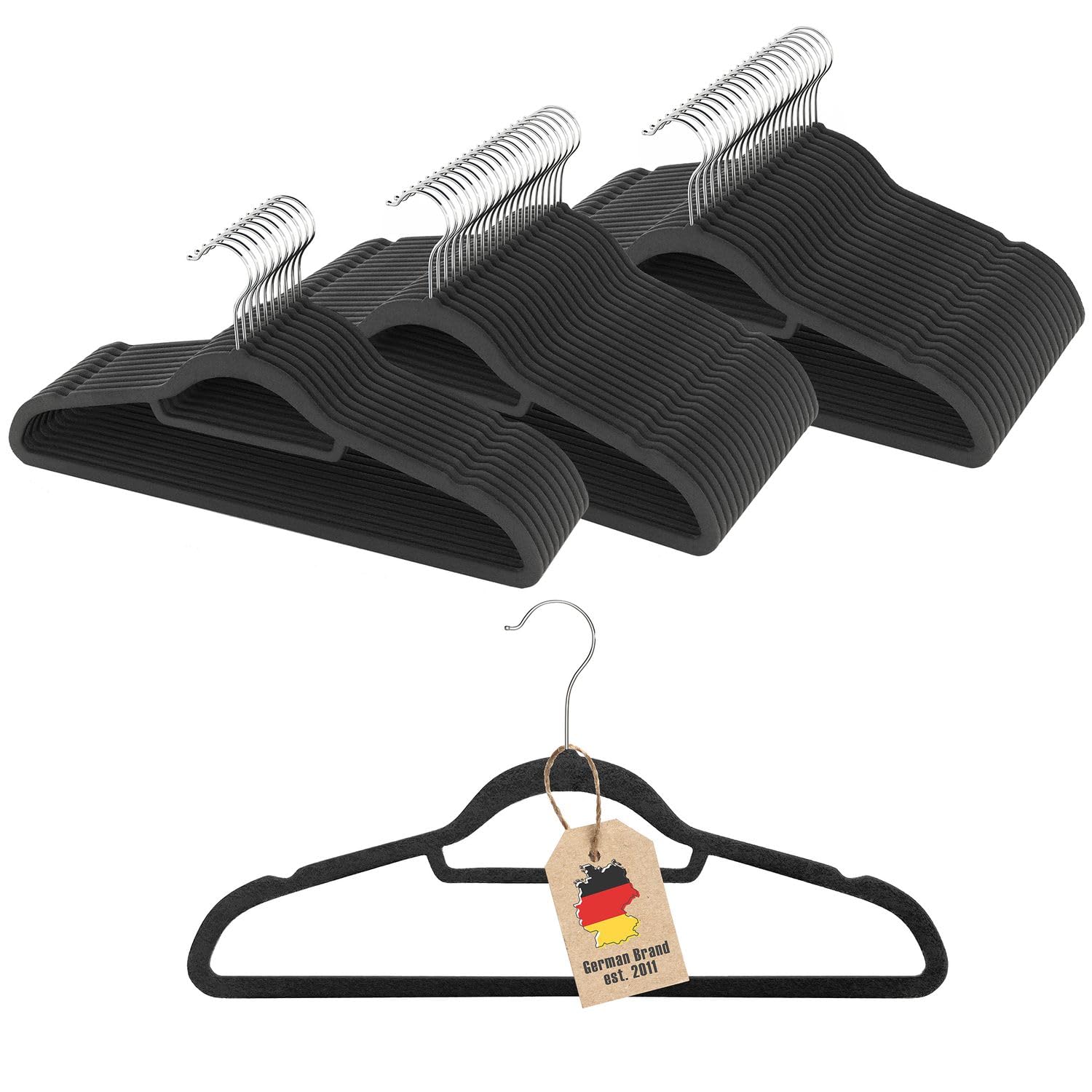 Intirilife Perchero NEGRO-50 Piezas- 43,5 x 23,5 x 0,6 cm -Perchero ahorrador de Espacio et para Trajes con Superficie Antideslizante, Barra para Pantalones, Muesca, Gancho Giratorio, Antideslizante