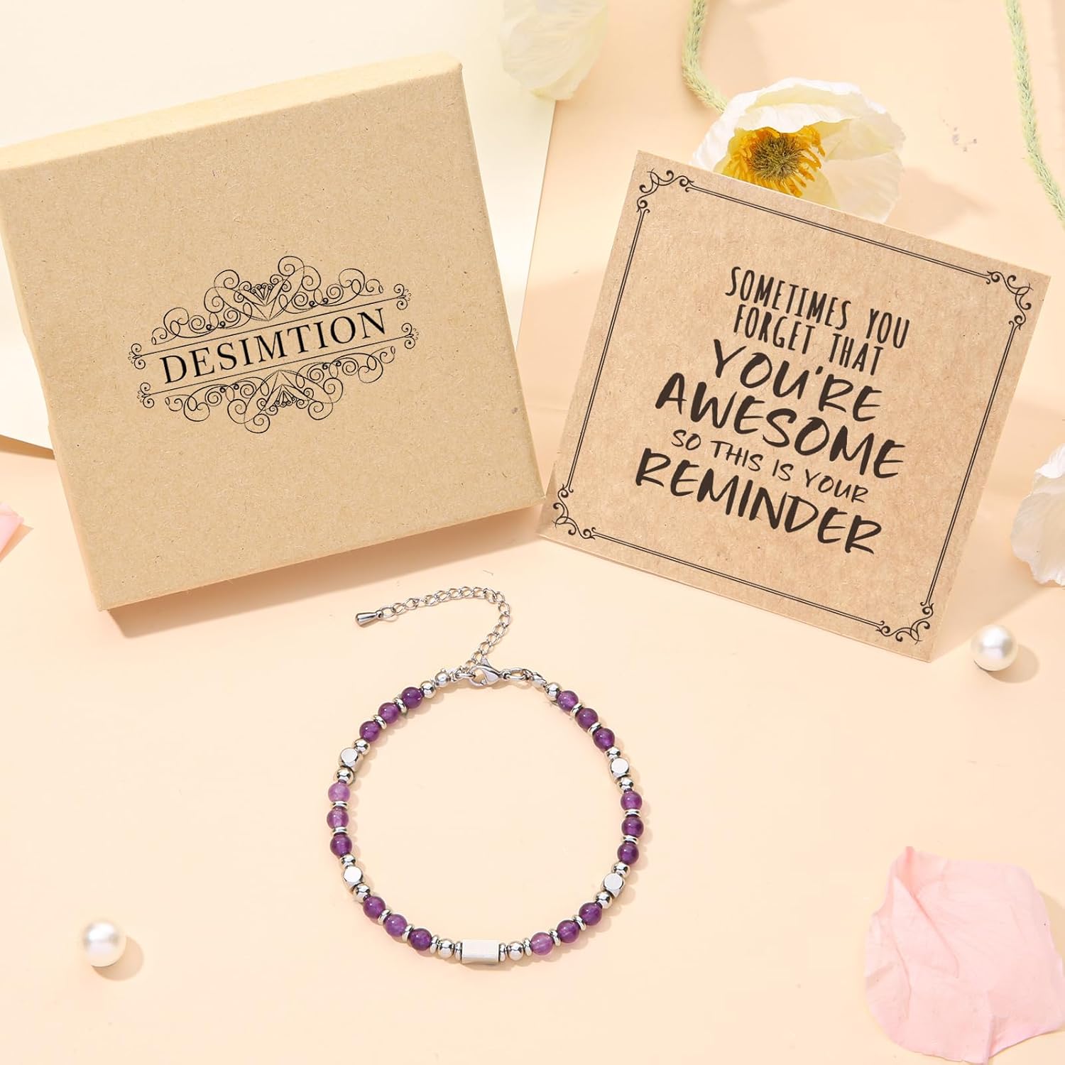 Desimtion Healing Natural Stone Bracelets for Women Girls, Sometimes You Forget You're Awesome -Christmas Gifts for Women Teen Girls, Best Friend Birthday Gifts for Women Friendship Bracelets - Image 4