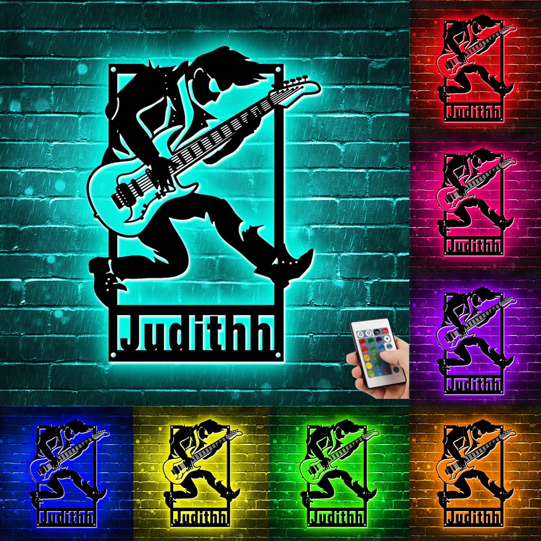 Personalized Guitarist Neon Sign for Wall Art, Custom Guitar Decor Lamp with Remote Control & 16 Color Changing Lights, Birthday Christmas Gifts for Music Lover Guitar Players (Style 3)