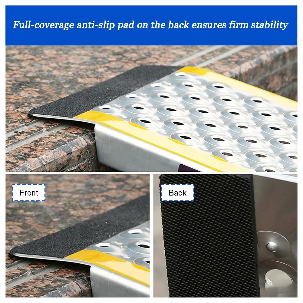 1 Rampa In Alluminio Resistente Con Bordo Di Sicurezza Giallo, Rampa Di Carico Forata E Antiscivolo Per Sedie A Rotelle, Quad E Tosaerba (per Accesso Su Gradini)(120x21.5cm/47.2x8.5in)