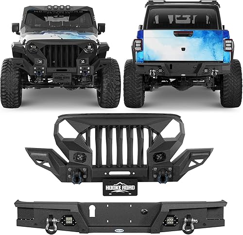 Hooke Road Mad Max Kit de parachoques delantero (con alas) y parachoques trasero para camioneta Jeep Gladiator JT 2020 2021 2022 2023 2024 2025