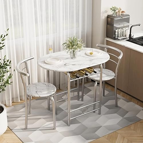 Shahoo juego de mesa de comedor de 3 piezas de madera, juegos de muebles para cocina y desayunador con 2 sillas y mesa redonda, muebles para ahorrar