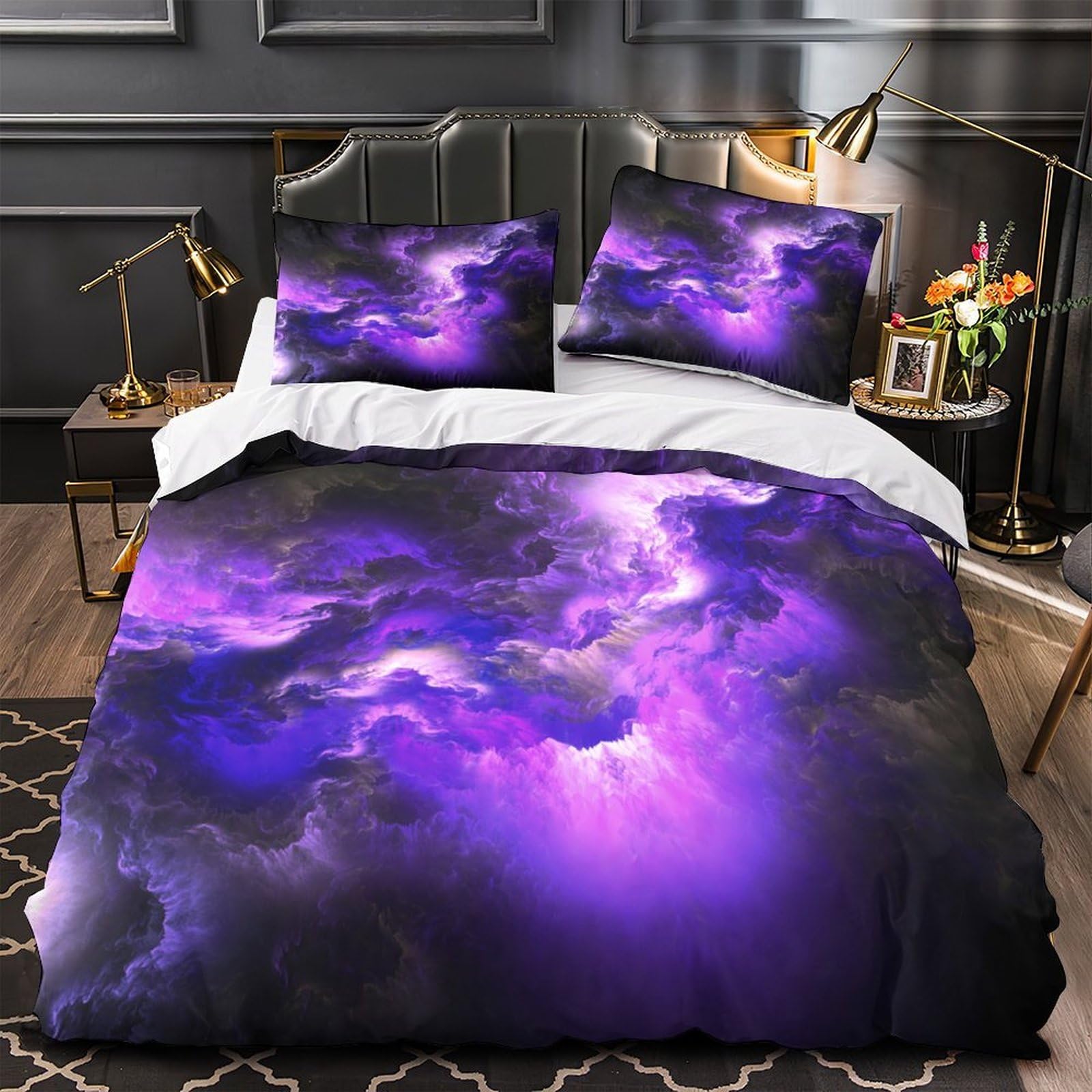Parure de lit papillon violet housse de couette 200x200 microfibre rose aquarelle lit 2 personnes