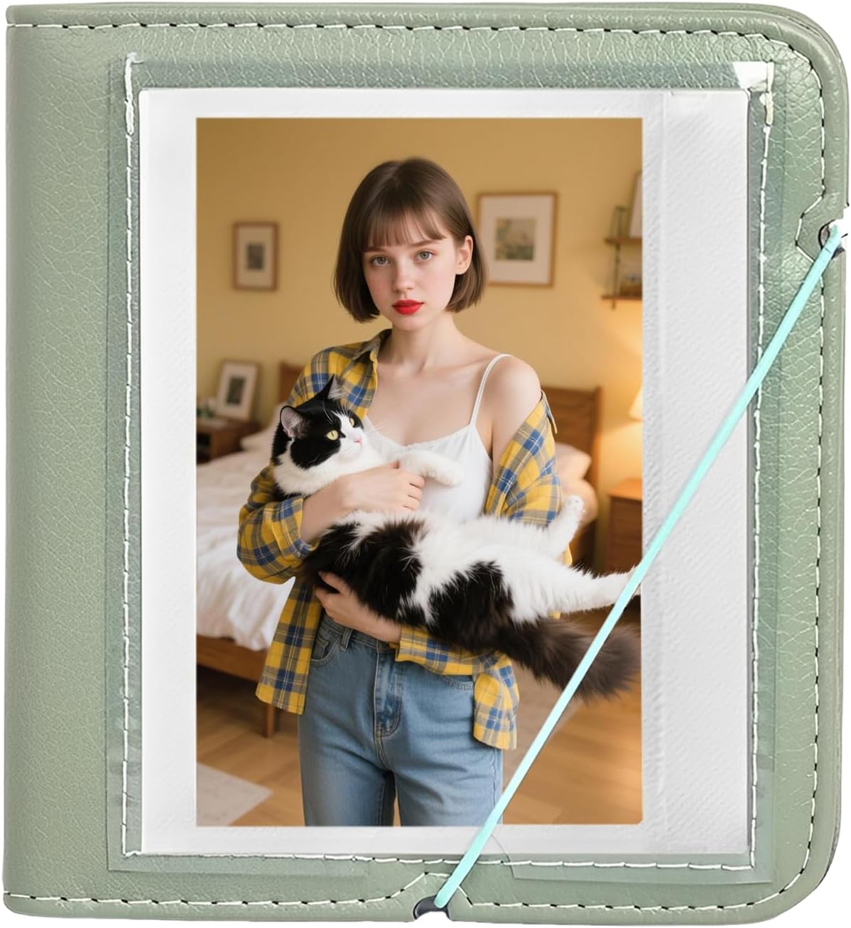 Photo Album Scrapbook, Vintage Picture Book for 3.5x4.25" Mini Film, Small 28 Pockets PU Leather Storage Organizer Accessories for Instant Camera, Retro Kpop Photocard Holder Binder (Green)