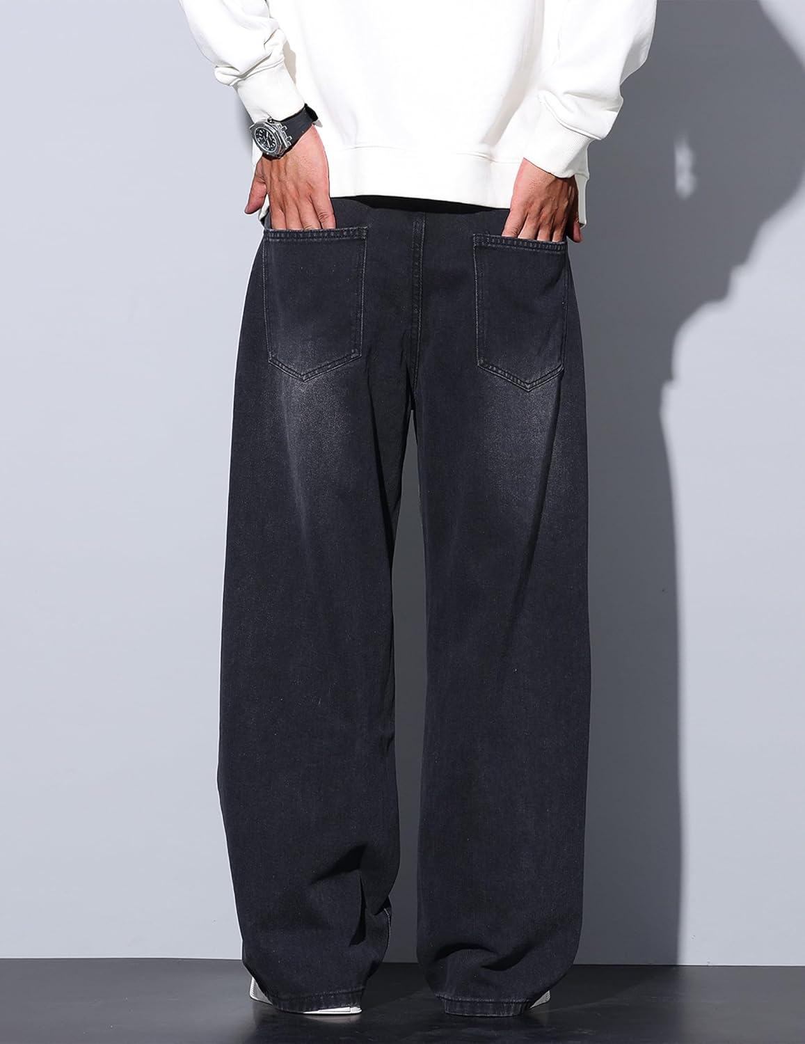 Mens Baggy Jeans Loose Fit Denim Jeans Wide Leg Hip Hop Pants Y2K Skater Trousers Streetwear - Image 3
