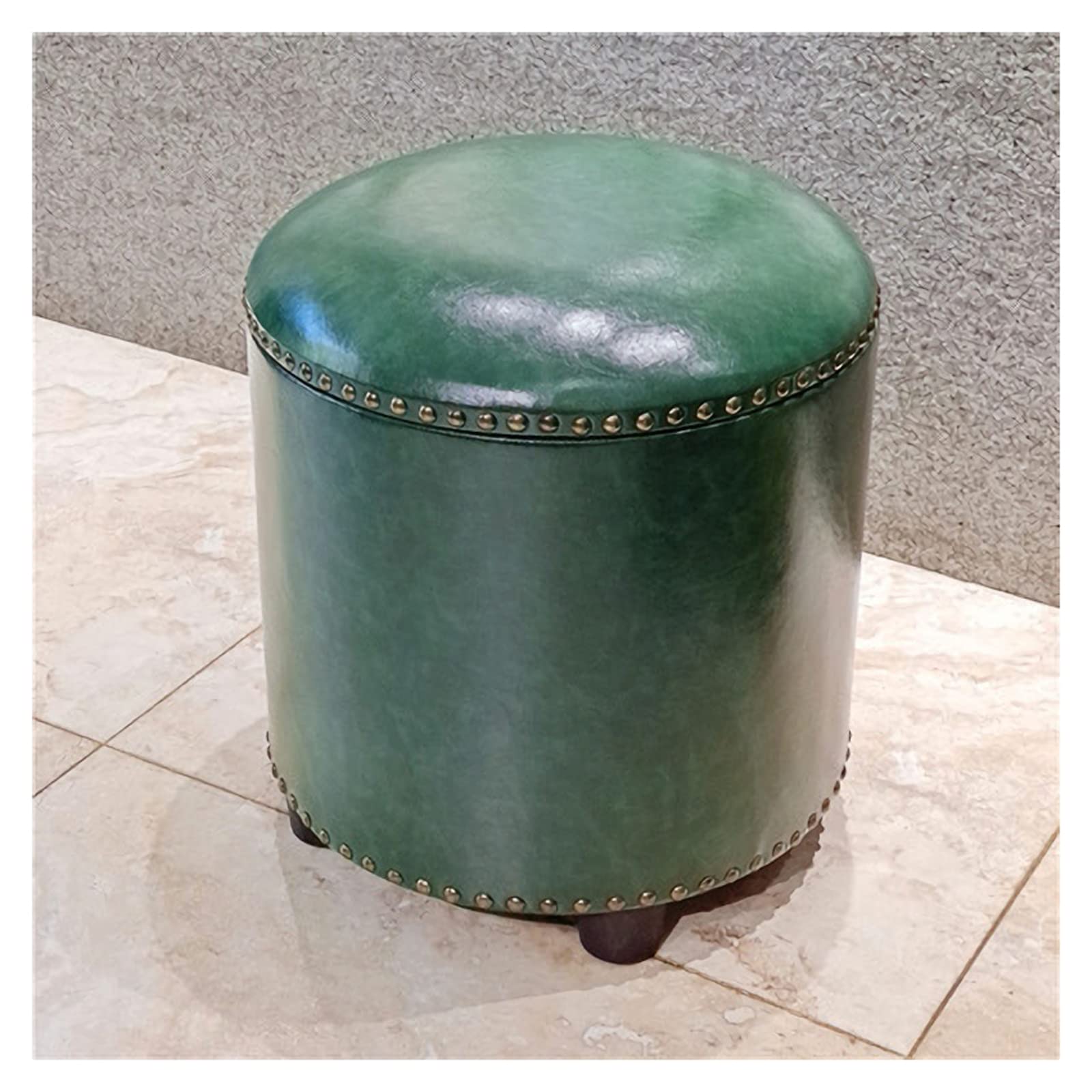 Petit tabouret rembourré et coffre de rangement en cuir capitonné