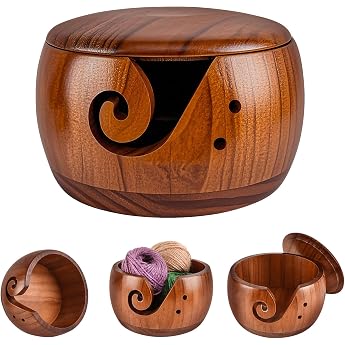 Yarn Storage 5.9 Inch Wooden Yarn Bowl Yarn Bowl with Lid Portable Wooden Yarn Bowl for Knitting and Crochet Projects Wool Organiser Knitting Bowl Holder Yarn Bowl for Wool