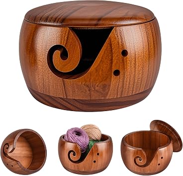 Wood Knitting Bowl with Lid,5.9 inch Yarn Bowl, Knitting Bowl Holder Wool Storage Bowl Bamboo Knitting Bowl Wool Holder Organizer Wool Bowl Storage Accessories for Knitting and Crochet Projects