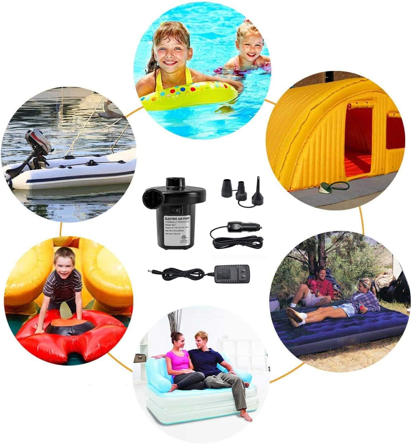 Air Pump for Inflatables Air Mattress Pump Air Bed Pool Toy Raft Boat Electric Pump for Inflatables(AC/DC Pump(50W))