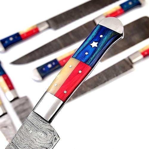 Miniatura 2 de Juego de 7 cuchillos de cocina profesionales hechos a medida de acero de Damasco  El juego de cuchillos de cocina de chef incluye picadoracuchillo