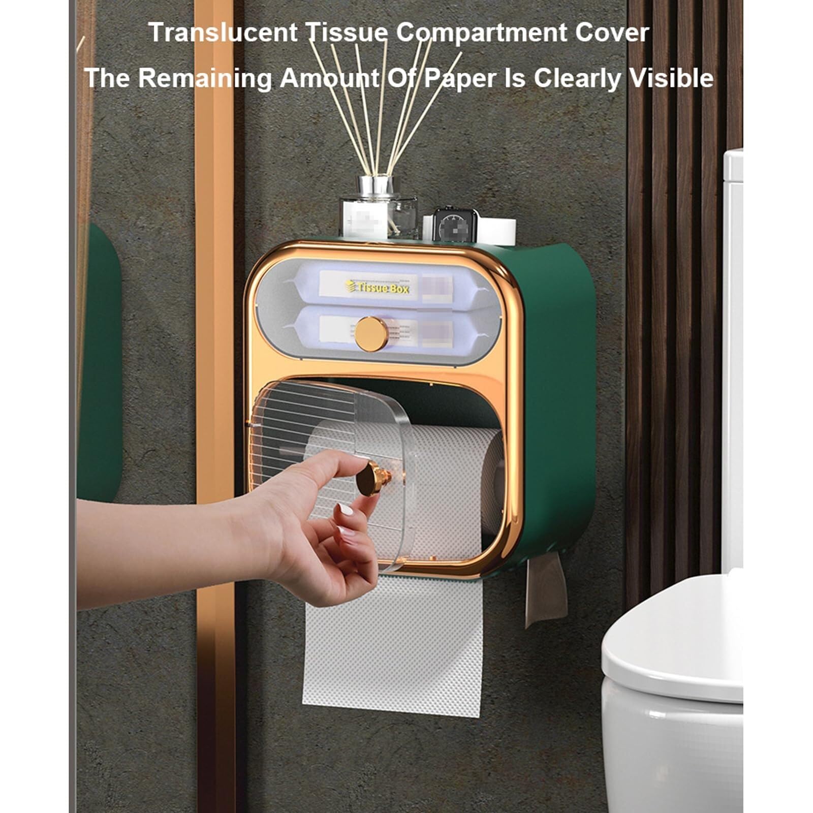 Dispensador de toallas de papel de doble capa con cajón de almacenamiento, dispensador comercial de papel higiénico, soporte para toallas de papel de montaje en pared para baño (verde)
