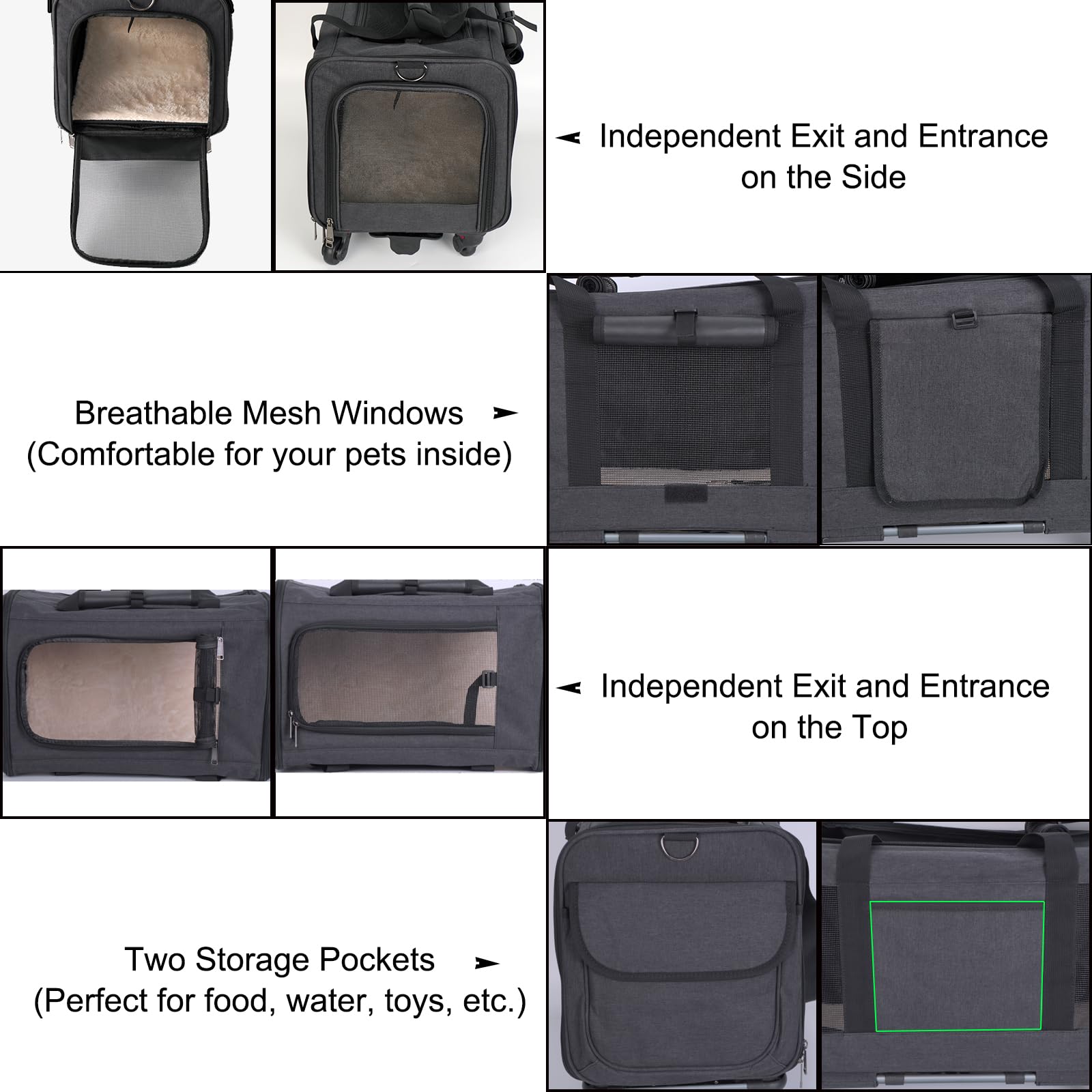 FLYAMAPIRIT Transportin para Perros Pequeños y Medianos y Gatos, Bolsa de Transporte Portátil, Bolsa de Viaje Portátil con Asa Telescópica y Ruedas Desmontables