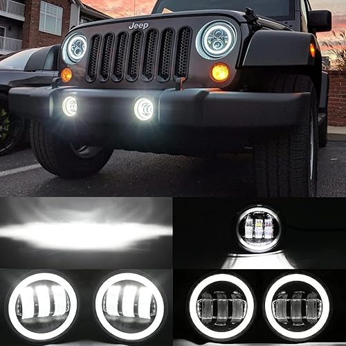 Miniatura 2 de Luz antiniebla de 4 pulgadas para Wrangler JL Gladiator Sport Luces antiniebla con halos RGBW Compatible con 2018-2023+ Wrangler JL JLU Unlimited