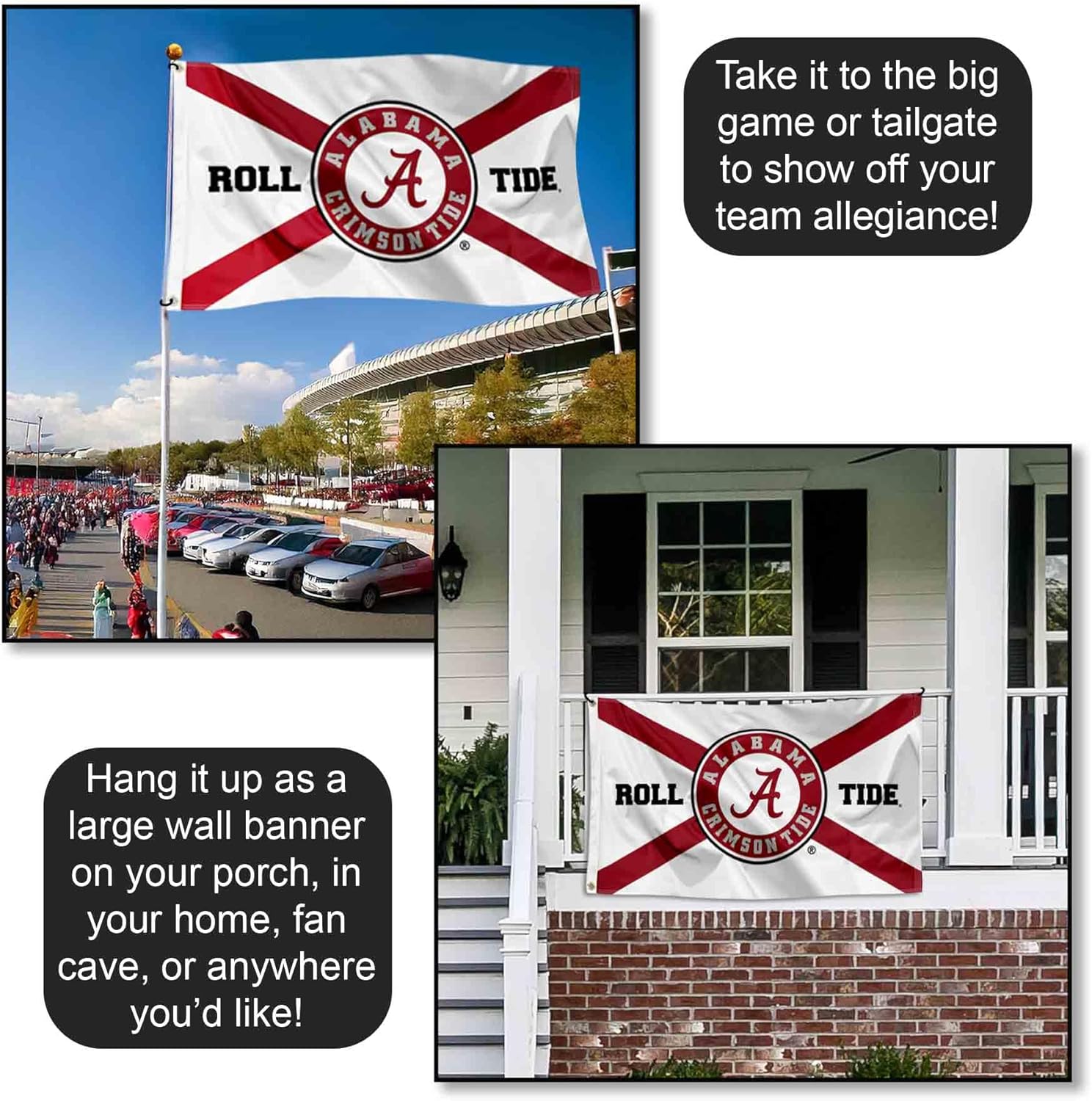Alabama Crimson Tide State of Alabama Roll Tide Large Outdoor Banner Flag