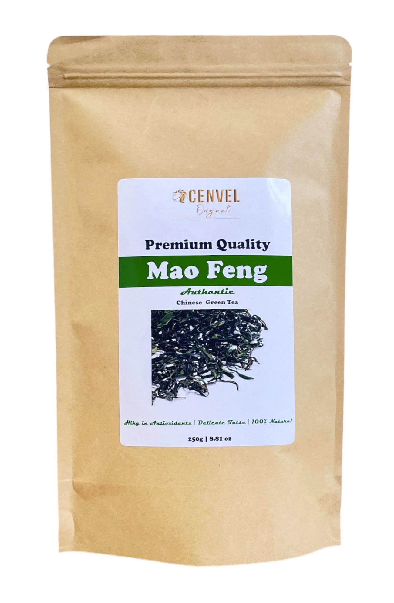 CENVEL® Authentic Loose Leaf Mao Feng Green Tea | Chinese 100% Pure Natural Green Tea | Rich in Antioxidants | Delicate in Taste | Eco-Friendly Packaging | Zero Plastic (250g)