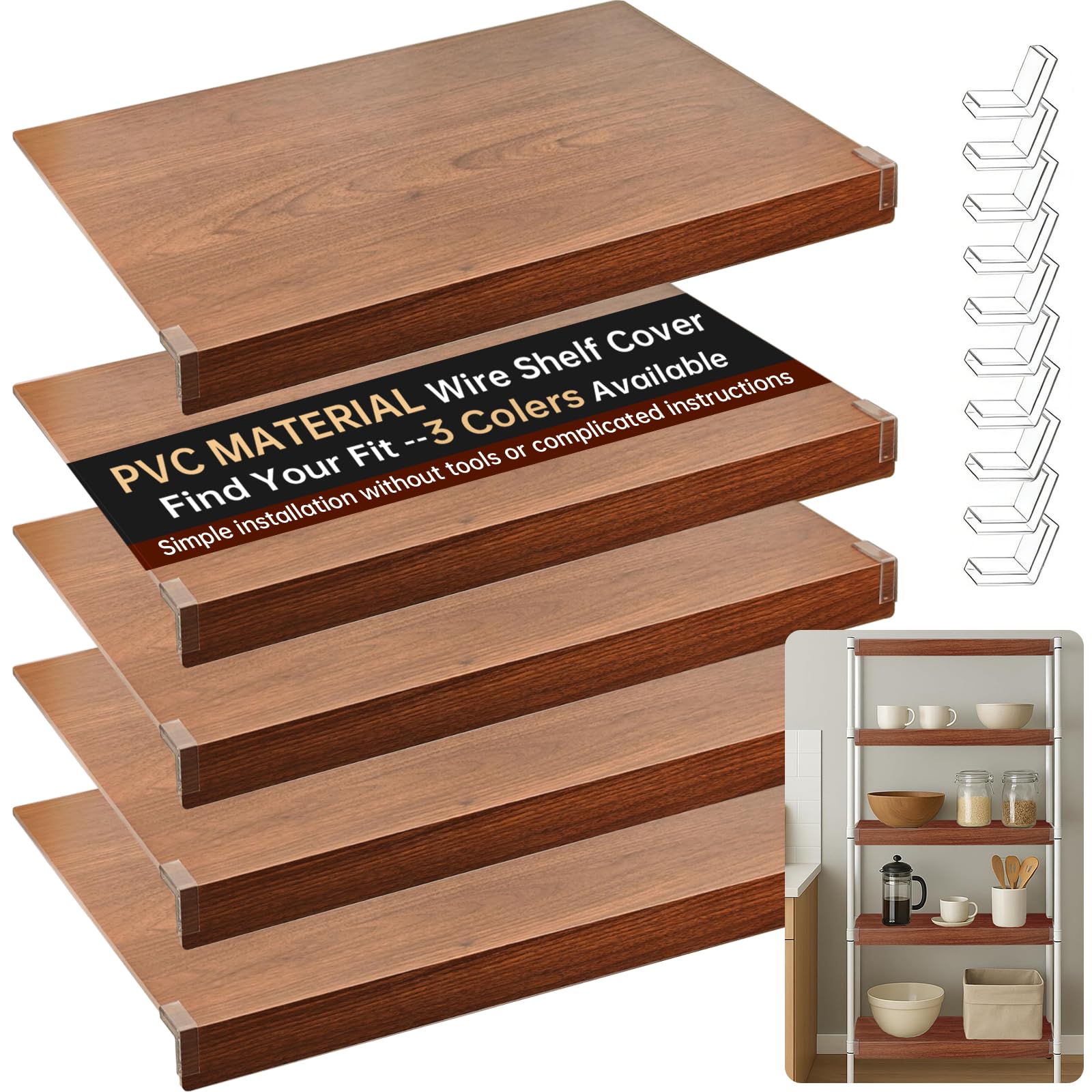 Gmsqj 5PCS Wire Shelf Covers for Pantry, Preventing Leakage of Items & Removable, PVC Wire Rack Covers for Shelves Closet Kitchen