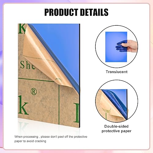 Miniatura 3 de Hojas acrílicas azules de 18 de pulgada de grosor, 0.118 in, paquete de 6 hojas de plexiglás azul transparente de 5 x 7 pulgadas, para letreros,