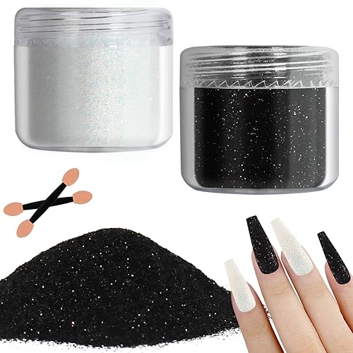 Allstarry 2 Colors Nail Glitter Dust - White Black Sand
