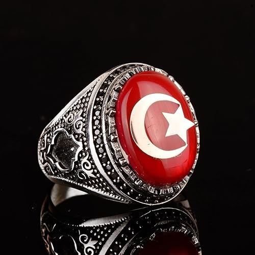 Miniatura 4 de KAMBO Anillo de plata de ley 925 para hombre, anillo Malcolm X, anillo de estrella y media luna para hombre, Gema, Perla sintética