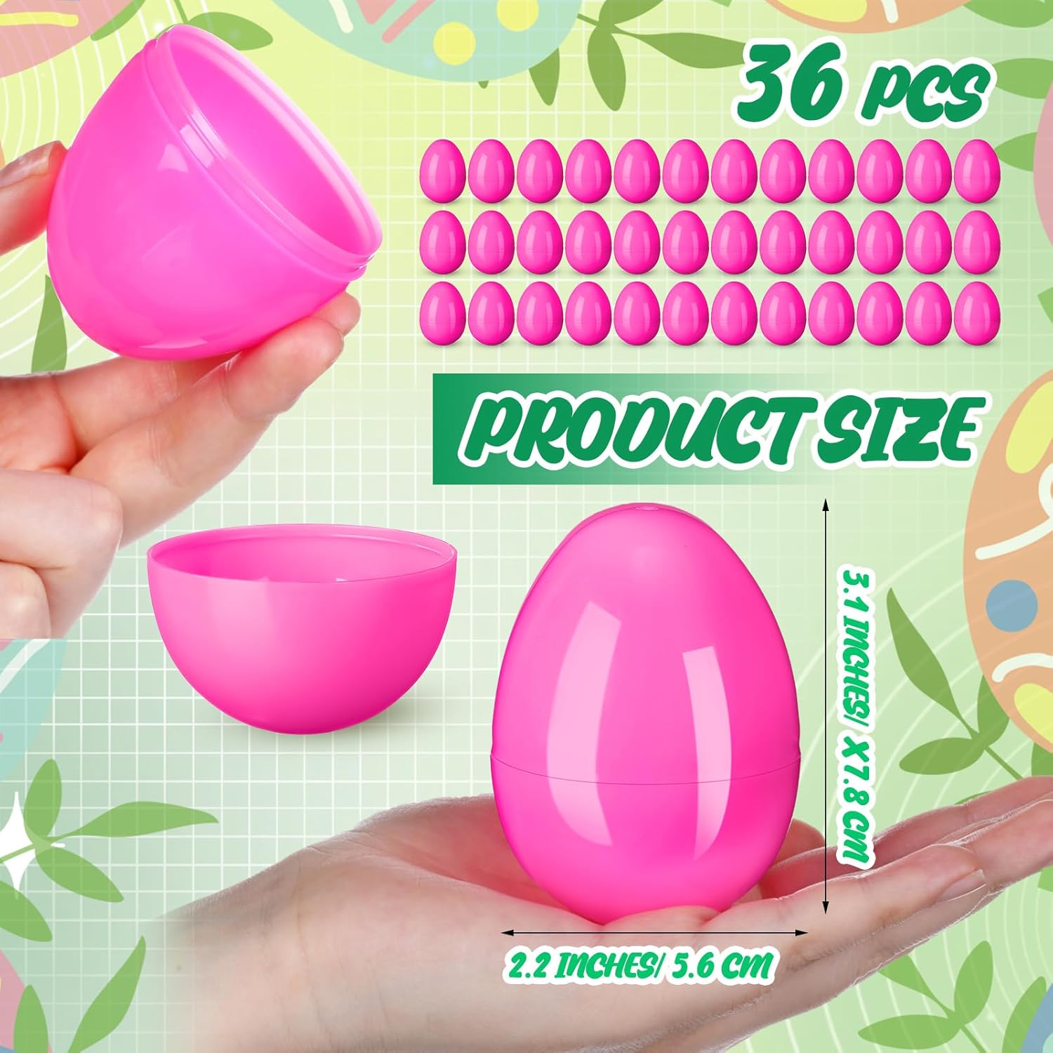 Silipull 36 Pack 3.1 Inch Jumbo Empty Plastic Eggs, Fillable Eggs for Egg Hunts, Candy Basket Stuffers, Party Favors, DIY Crafts(Pink)