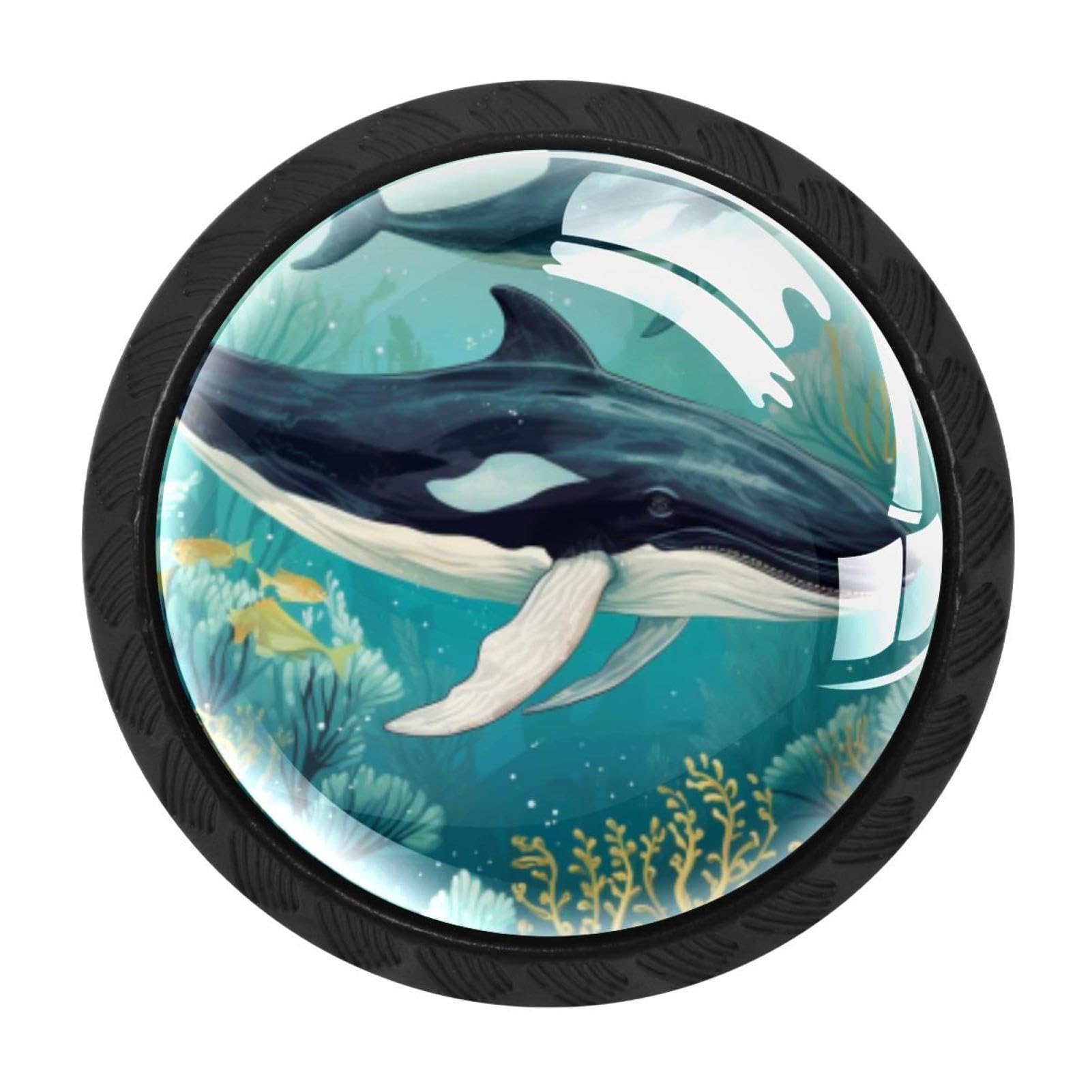 CHENZZZZ 4 Pieces Whale Drawer Knobs, 35mm Black Kitchen Cabinet Knobs, Drawer Pulls and Knobs, Glass Cabinet Hardware Single Hole Knob for Cabinets and Drawers Round