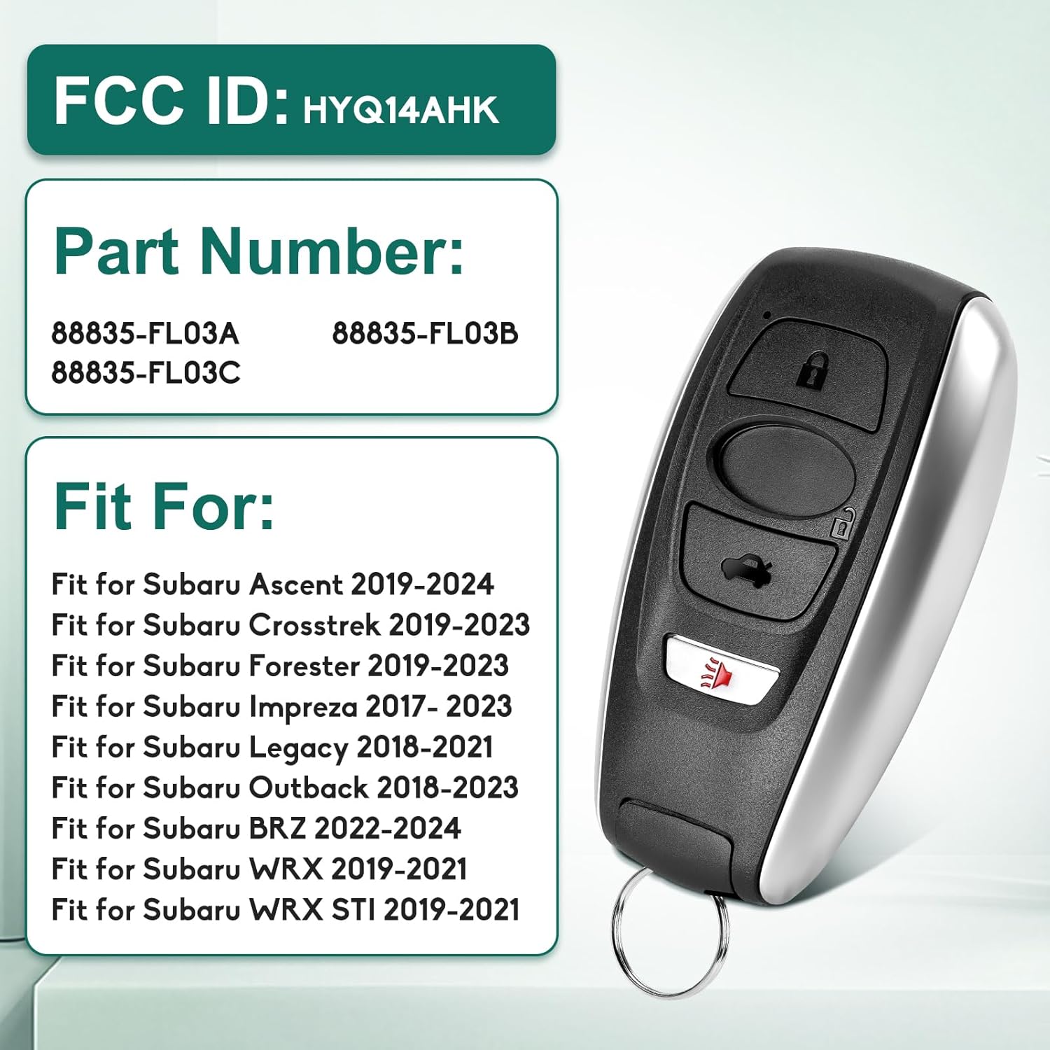 Key Fob Replacement Fits for Subaru Ascent Crosstrek Forester Impreza Legacy Outback WRX STI 2017-2024, Smart Proximity Keyless Entry Remote Control HYQ14AHK 88835-FL03A,88835-FL03B,88835-FL03C 433Mhz