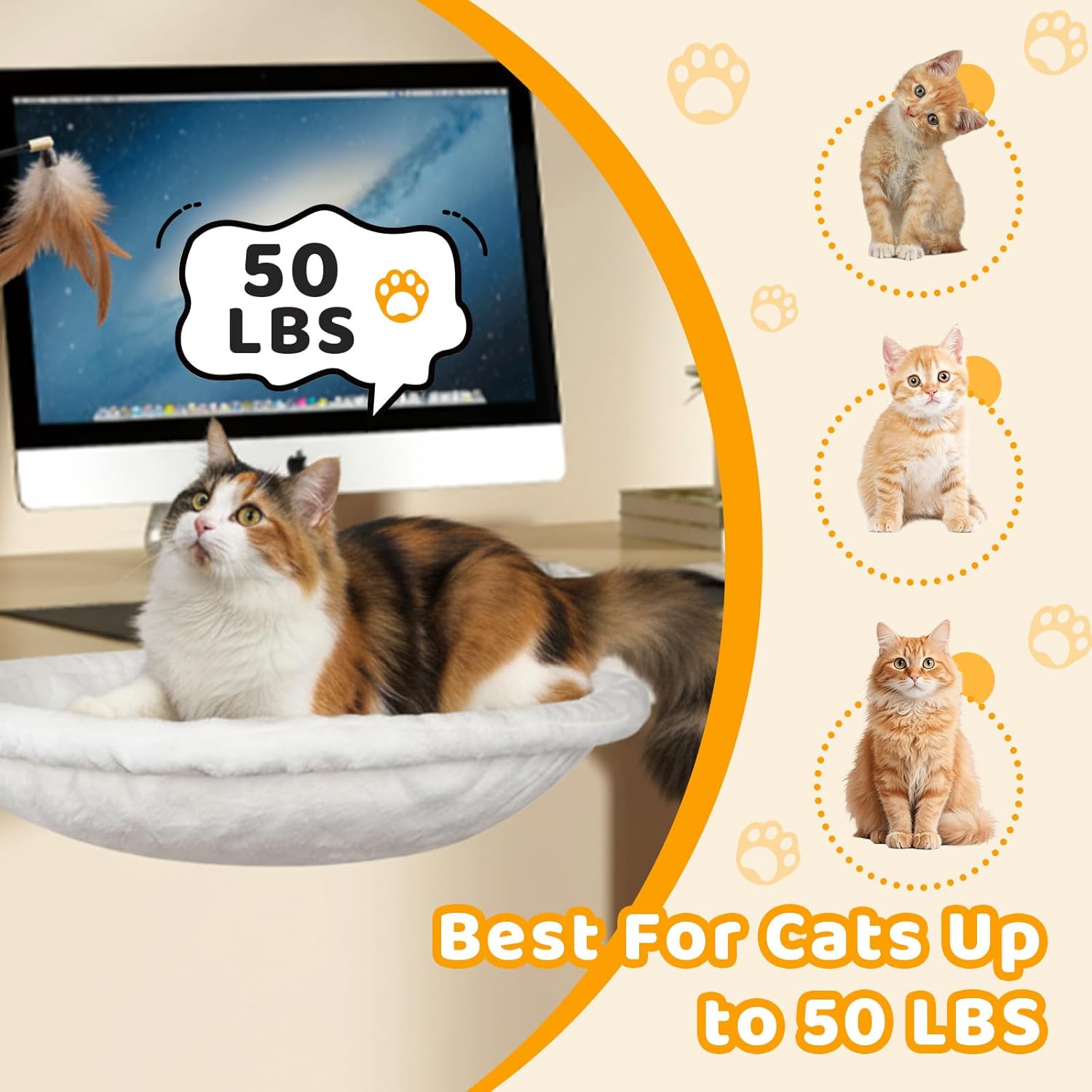 Desk Cat Hammock Bed, 360° Rotation Clamp-On Pet Perch for Home Office & Gaming Desks, No-Drill Space-Saving Cat Bed, 16.5" Round Supports 50 lbs, Includes Soft Washable Pad