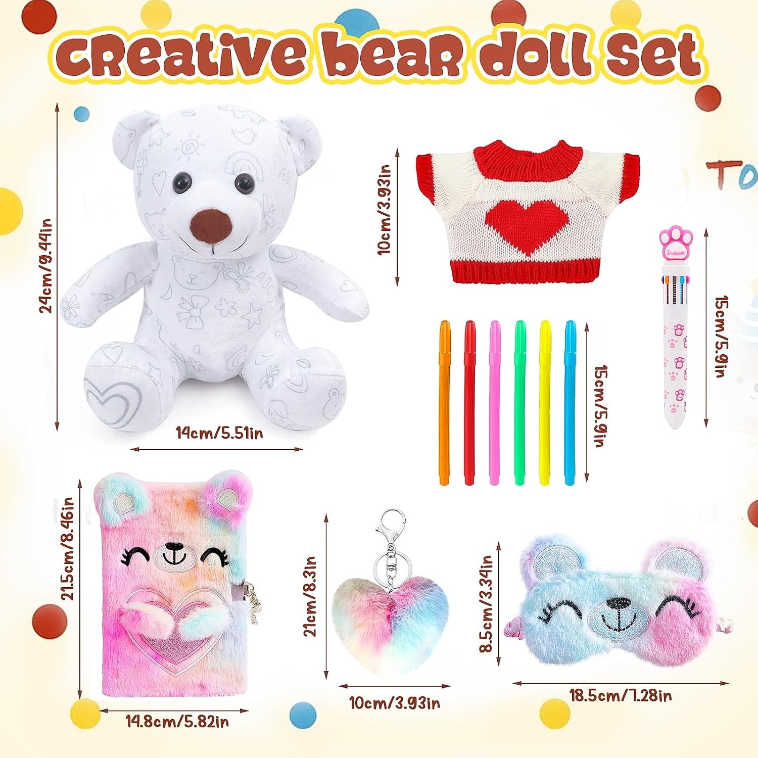 HAPGFS Doodle Bear Gift Set, Washable and Reusable Coloring Plush Toy with Markers, Clothes & Accessories, Build Your Own Bear Kit for Imaginative Kids, for Boys and Girls
