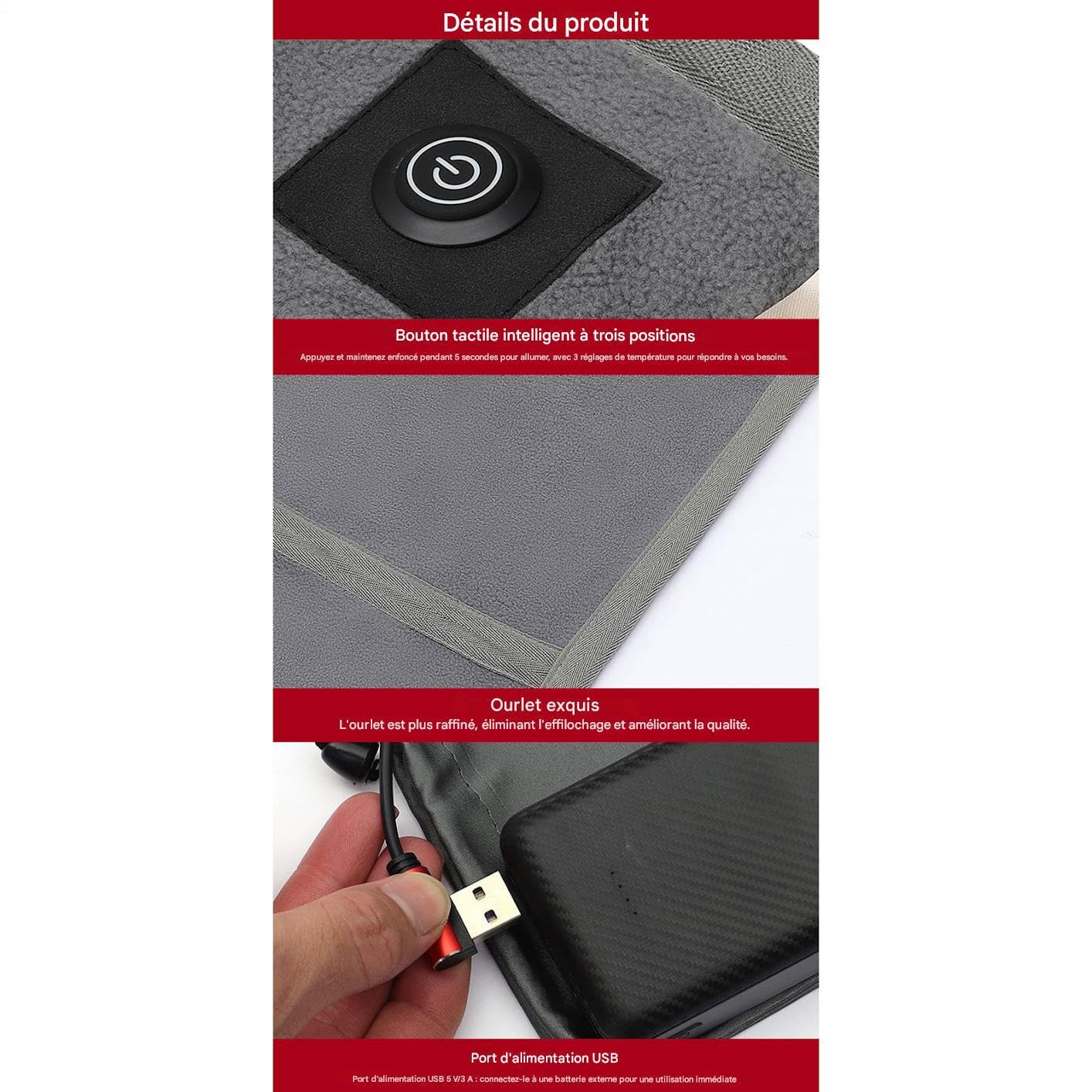Tapis Chauffant Intérieur pour Sac De Couchage Couverture Chaude USB Douce