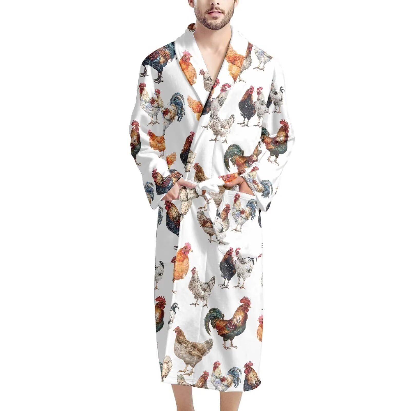 HUGS IDEA Mens Big and Tall Bathrobes with Shawl Collar Warm Nighgown Sleepwear
