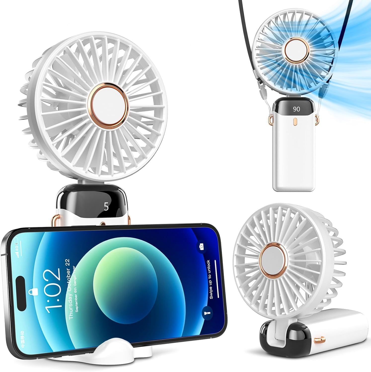 Koonie Portable Mini Fan - Rechargeable Hand Neck Fan with 3 Adjustable Speeds, 2000mAh Battery, Lightweight Design, Low Noise, and Easy Portability for Indoor and Outdoor Use (New Fan)-image-15