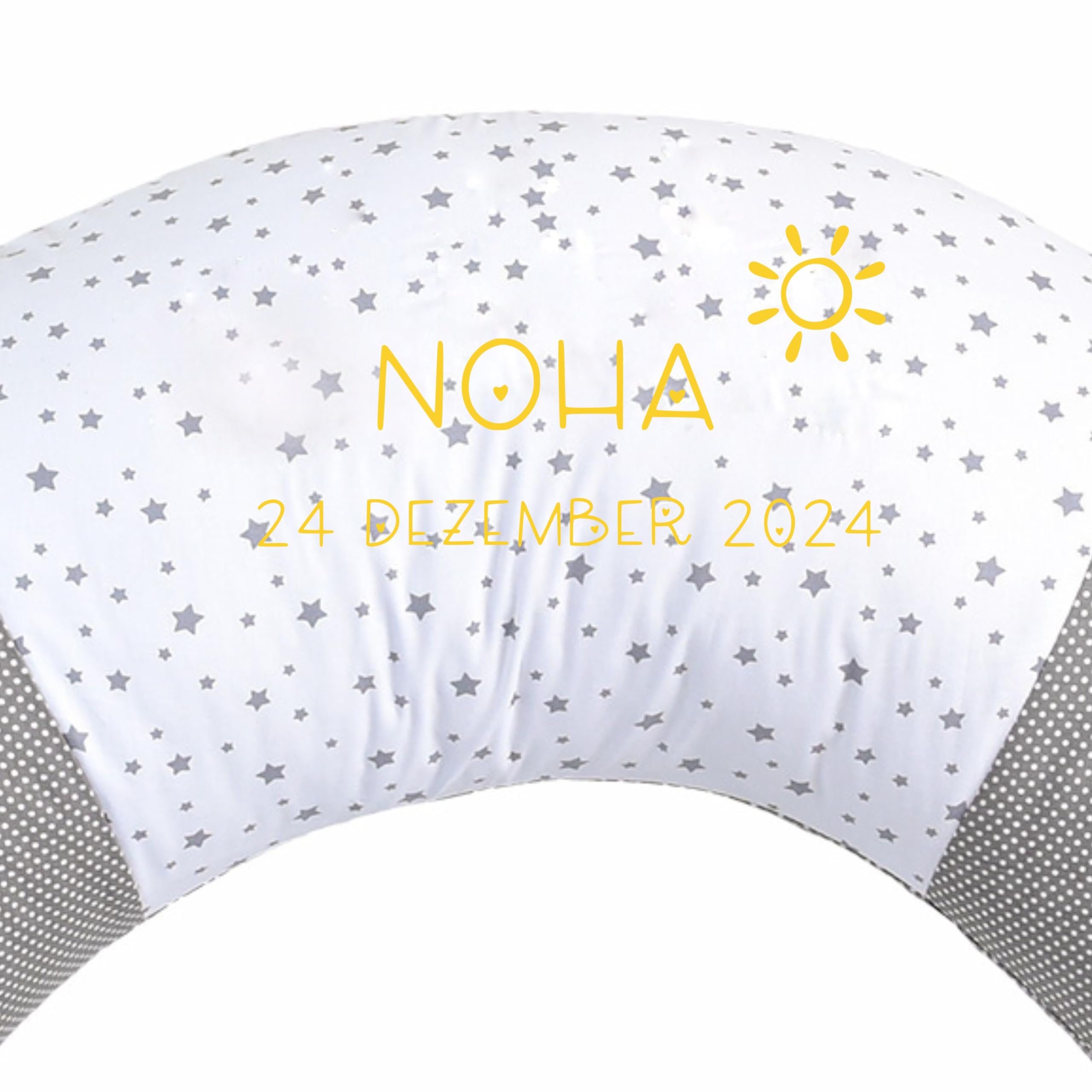 sei Design Stillkissen XXL - personalisiert mit Namen und Geburtsdatum personalisierte Geschenke Baby Junge Mädchen Schwangerschaftskissen 190cm grau groß